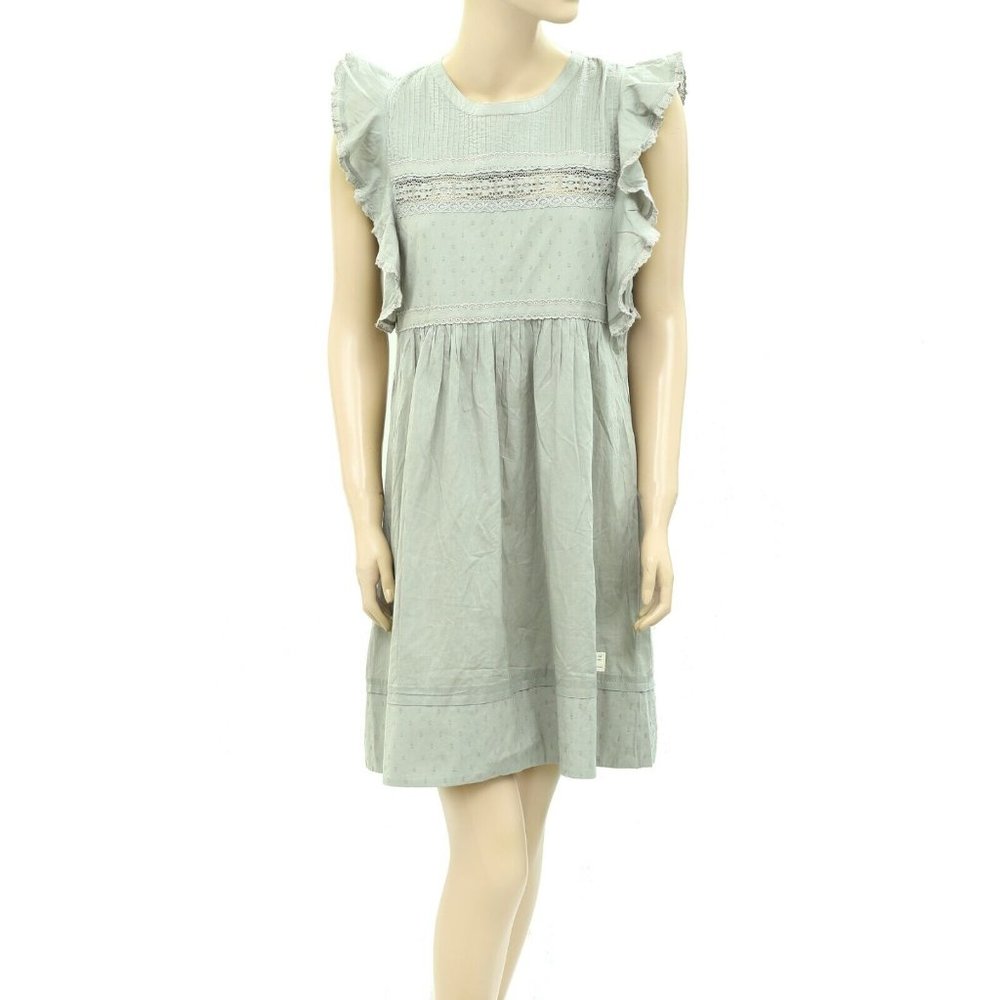Odd Molly Anthropologie Swiss Dot Lace Mini Dress Ruffle Cotton Mint S-1